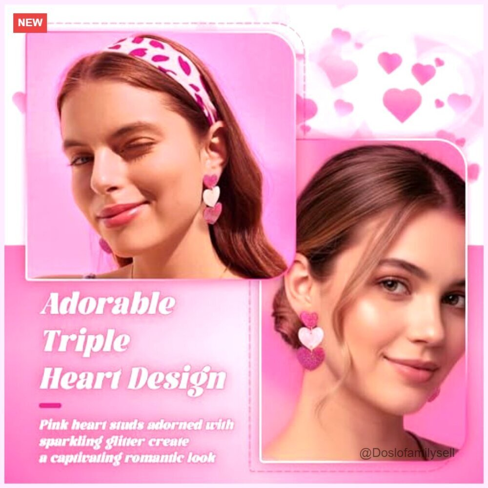 Sparkle Heart Earrings Hypoallergenic Lightweight Romantic Gift Screw Back - Picture 4 of 7